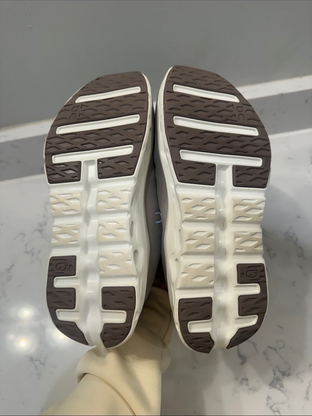 On Running Men's Cloudswift Athletic Shoes in Taupe and White - Picture 3 of 9